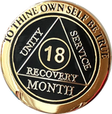 1 2 3 6 9 or 18 Month AA Medallion Elegant Black Gold and Silver Plated Sobriety Chip - RecoveryChip