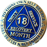 18 Month AA Medallion Reflex Blue Gold Plated Sobriety Chip - RecoveryChip