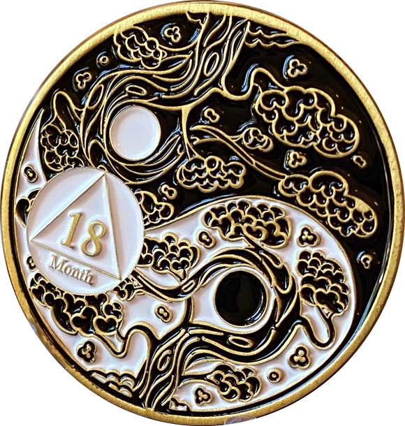 18 Month AA Medallion Ying Yang Black and White Serenity Prayer Chip