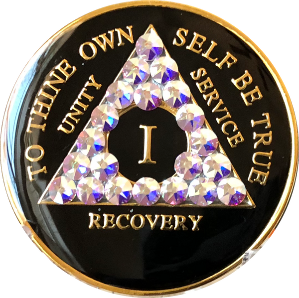 Amethyst Swarovski Crystal AA Medallion Black Tri-Plate Sobriety Chip –  RecoveryChip