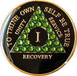 Fern Green Swarovski Crystal AA Medallion Black Tri-Plate Sobriety Chip Year 1 - 50 - RecoveryChip