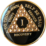 Colorado Topaz Swarovski Crystal AA Medallion Black Tri-Plate Sobriety Chip Year 1 - 50 - RecoveryChip