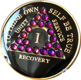 Crystallized AA Medallion Black Volcano Tri-Plate Sobriety Chip Year 1 - 50 - RecoveryChip