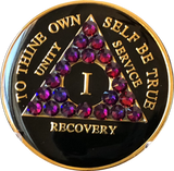 Crystallized AA Medallion Black Volcano Tri-Plate Sobriety Chip Year 1 - 50 - RecoveryChip