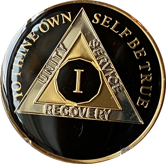 1 Year AA Medallion Classic Black Tri-Plate Sobriety Chip