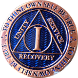 1 Year Copper Plated AA Medallion Reflex Blue Design By Recoverychip.com - RecoveryChip