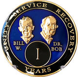 Founders AA Medallion Blue Bill & Bob Tri-Plate Sobriety Chip Year 1 - 65 Bill W & Doctor Bob - RecoveryChip