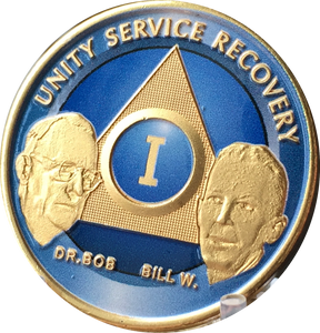 Ocean Breeze Blue Gold Plated AA Founders Medallion Chip Year 1 - 65 Bill W Dr Bob - RecoveryChip
