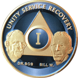 AA Founders Any Year 1 - 65 Medallion Titanium & Gold Plated Chip Bill W Dr Bob - RecoveryChip