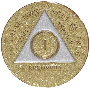 1 - 40 Year AA Medallion Gold Glitter Tri-Plate Sobriety Chip