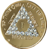 Swarovski Crystal AA Medallion Gold Plated Sobriety Chip Year 1 - 56 - RecoveryChip