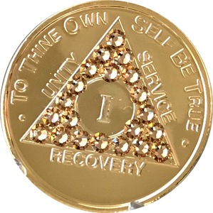 Topaz Swarovski Crystal AA Medallion Gold Plated Sobriety Chip Year 1 - 56 - RecoveryChip