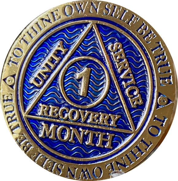 1 - 11 or 18 Month AA Medallion Reflex Dusty Blue Gold Plated Sobriety Chip Coin