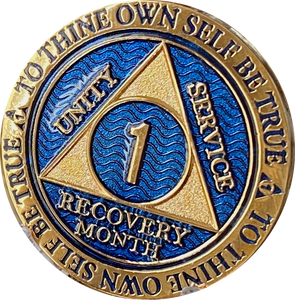1 Month AA Medallion Elegant Blue Gold Plated 30 Day Sobriety Chip