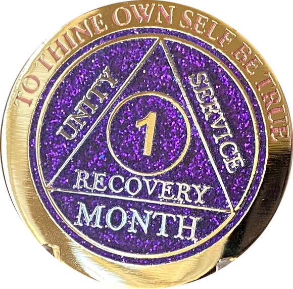 1 2 3 6 9 or 18 Month Elegant Purple Glitter AA Medallion Sobriety Chip