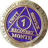 1 Month AA Medallion Gold Plated and Color Sobriety Chip Coin - RecoveryChip