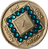 1 - 40 Year Official NA Medallion With Zircon Turquoise Color Swarovski Crystal