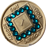 1 - 40 Year Official NA Medallion With Zircon Turquoise Color Swarovski Crystal