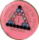1 - 40 Year Pink Tri-Plate AA Medallion Transgender Flag Swarovski Crystal