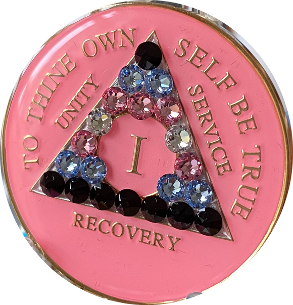1 - 40 Year Pink Tri-Plate AA Medallion Transgender Flag Swarovski Crystal