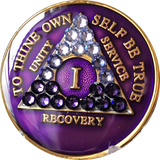 1 Year AA Medallion Purple Tri-Plate Transition Swarovski Crystal Sobriety Chip - RecoveryChip