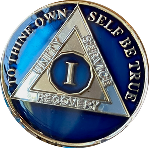 1 Year AA Medallion Midnight Blue Tri-Plate Sobriety Chip