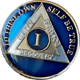 1 Year AA Medallion Midnight Blue Tri-Plate Sobriety Chip