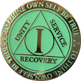 1 2 3 4 or 5 Year AA Medallion Reflex Glow In The Dark Green Dayglow Sobriety Chip - RecoveryChip