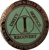 1 2 3 4 5  Year AA Medallion Reflex Glow In The Dark Gold Plated White Sobriety Chip - RecoveryChip