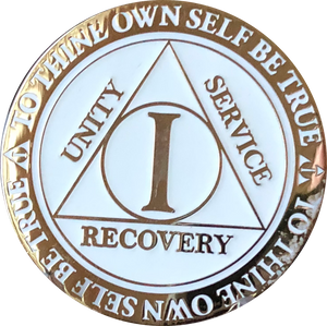 1 2 3 4 5  Year AA Medallion Reflex Glow In The Dark Gold Plated White Sobriety Chip - RecoveryChip