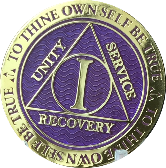 1 - 10 Year AA Medallion Reflex Purple Gold Plated Alcoholics Anonymous - RecoveryChip