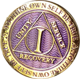 1 - 10 Year AA Medallion Reflex Purple Gold Plated Alcoholics Anonymous - RecoveryChip
