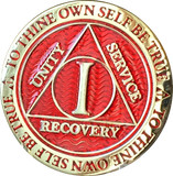 1 - 10 Year AA Medallion Reflex Red Gold Plated Alcoholics Anonymous RecoveryChip Design - RecoveryChip