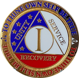1 Year AA Medallion Reflex Red White & Blue Patriotic Gold Plated Sobriety Chip