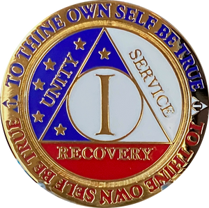 1 - 15 or 30 Year AA Medallion Reflex Red White & Blue Patriotic Gold Plated Sobriety Chip