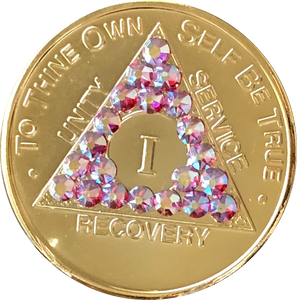 Gold Plated AA Medallion Amethyst AB Swarovski Crystal Sobriety Chip Year 1 - 50 - RecoveryChip