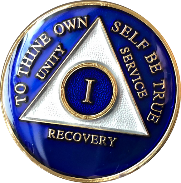 1 Year AA Medallion Blue Tri-Plate Sobriety Chip