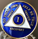 1 Year AA Medallion Blue Tri-Plate Sobriety Chip