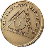 1 Year AA Medallion 1.5" Large Challenge Coin Premium Bronze Sobriety Chip