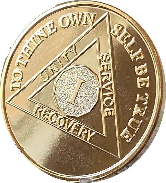 1 Year AA Medallion Premium 22k Gold Plated Sobriety Chip