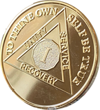 1 Year AA Medallion Premium 22k Gold Plated Sobriety Chip