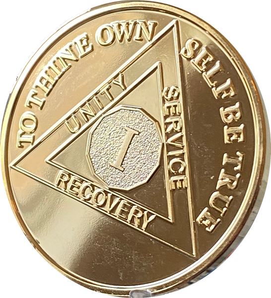 1 Year Alcoholics Anonymous Medallion Blue Gold Plated AA Sobriety Chip Coin - Foto 11