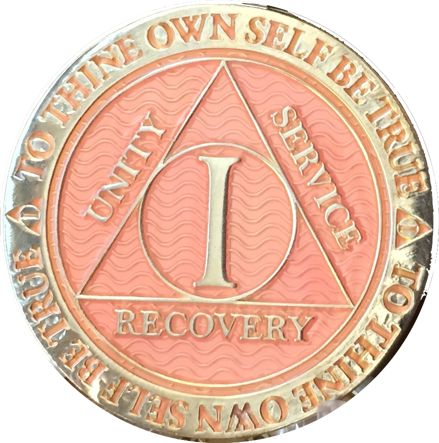 AA Medallion 4 Year AA Sobriety Coin - Alcoholics Anonymous Recovery Chip In Pink 911535 - Foto 3