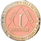1 Year AA Medallion Reflex Pink Silver Plated Alcoholics Anonymous RecoveryChip Design - RecoveryChip