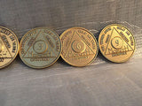 Lot of 6 Alcoholics Anonymous AA Bronze 24hrs 1 2 3 6 9 Month Medallions Chips - RecoveryChip