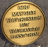God May Give You Seeds But You Plant Them Children Garden Bronze Medallion Chip - RecoveryChip