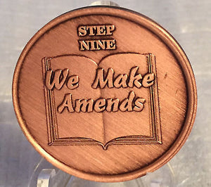 Step 9 Copper Twelve Step Medallion AA NA Recovery 12 Steps Serenity Prayer - RecoveryChip
