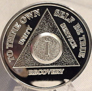 Silver Plated AA Anniversary Medallion Alcoholics Anonymous Chip Coin Any Year 1 - 65 - RecoveryChip
