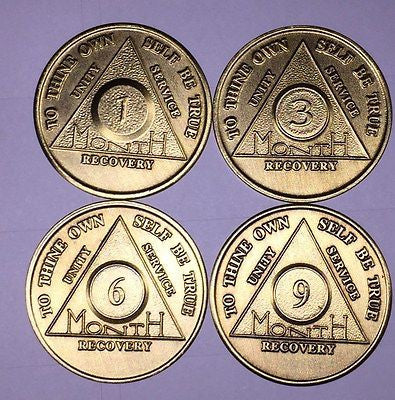 AA Alcoholics Anonymous Medallion Chip Set 30 90 180 1 3 6 9 Months Coin Coins - RecoveryChip