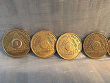 Lot of 5 Alcoholics Anonymous AA Bronze 1 3 6 9 Month 1 Year Medallions Chips - RecoveryChip